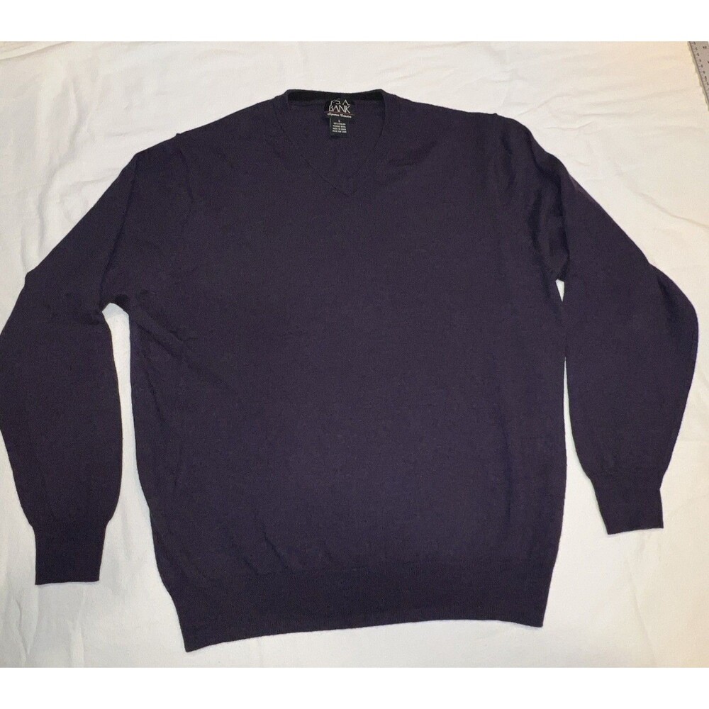 Jos A Bank Collection Mens Large Purple 100% Italian Merino Wool V-Neck Sweater